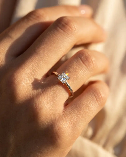 0.35ct Princess Cut Moissanite Ring - Dainty Solitaire Promise Ring in Silver - IfShe UK