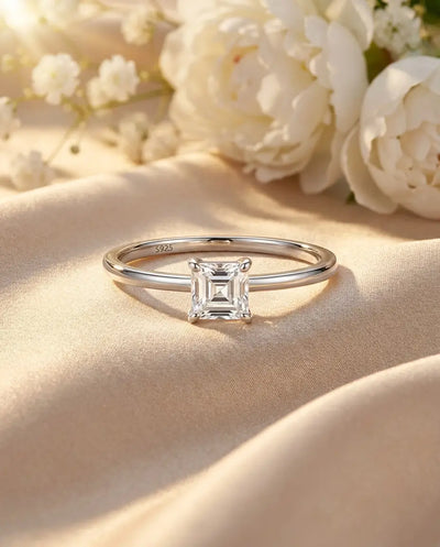 0.35ct Princess Cut Moissanite Ring - Dainty Solitaire Promise Ring in Silver