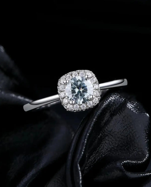 0.5ct Square Halo Moissanite Ring - Sterling Silver Cushion Halo Engagement Ring - IfShe UK