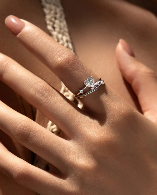 0.8ct Heart Cut Moissanite Ring - Multi-Layer Cross-Over Band in Sterling Silver - IfShe UK