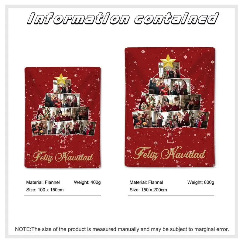 10 Photos Christmas Tree Personalised Blanket | Family Photo Blanket | Family Memory Blanket