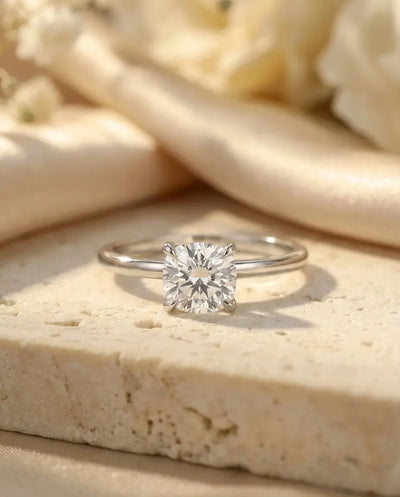 1ct Square Cushion Moissanite Solitaire Ring - Minimalist Sterling Silver Engagement Band