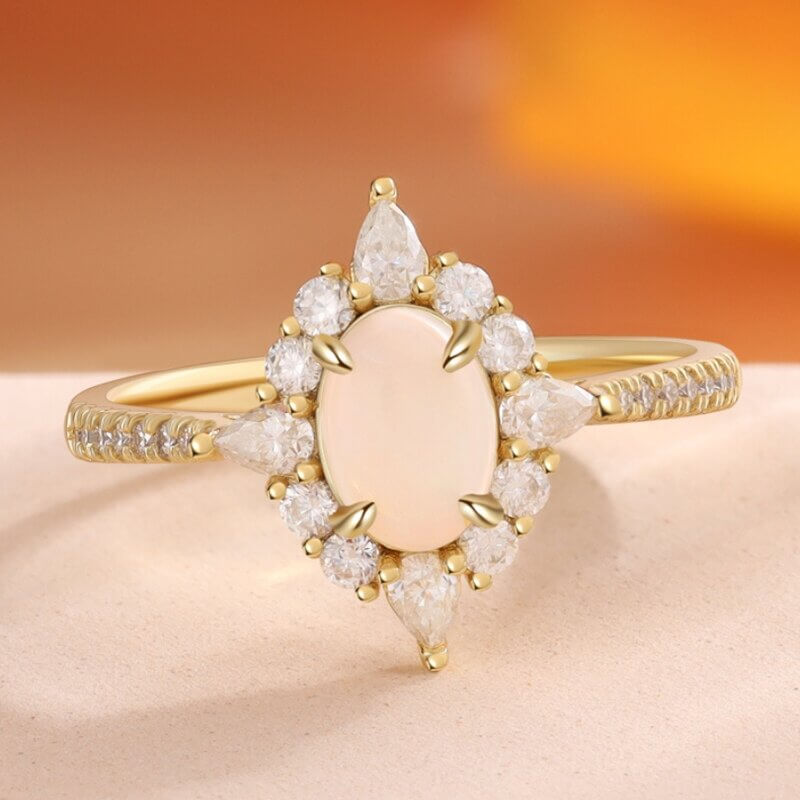 Oval Shaped Opal Engagement Ring with Moissanite 18k Gold