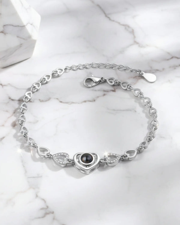 Personalised Photo Projection Bracelet – Heart Charm with Picture Inside, Sterling Silver, Keepsake Gift for Her