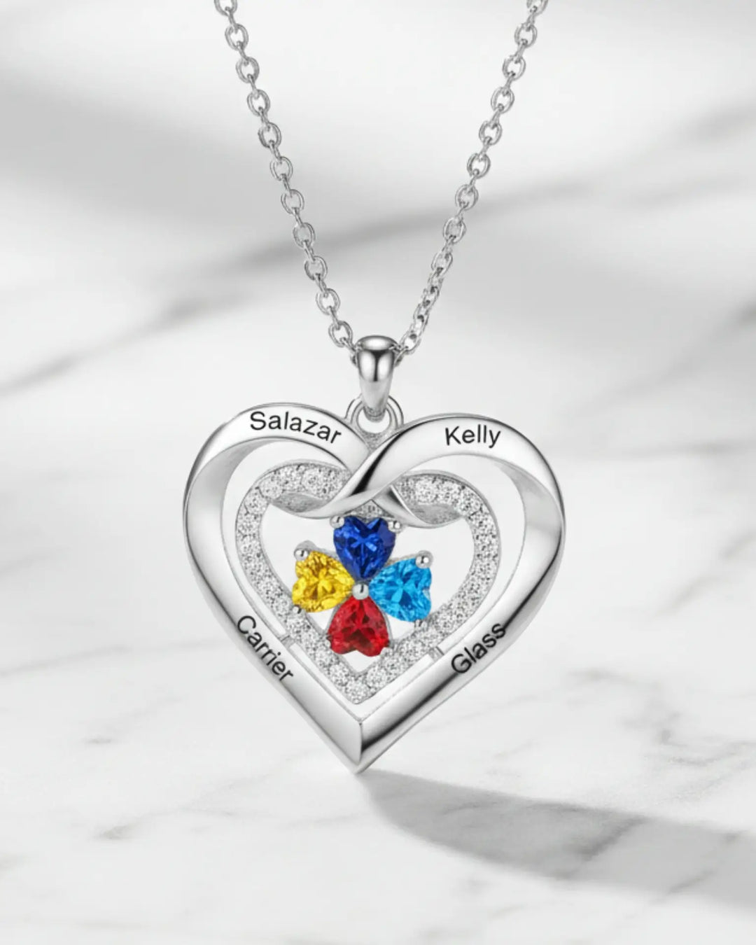 Personalised Heart Birthstone Necklace for Her โ Engrave 2-4 Names & Stones IfShe UK