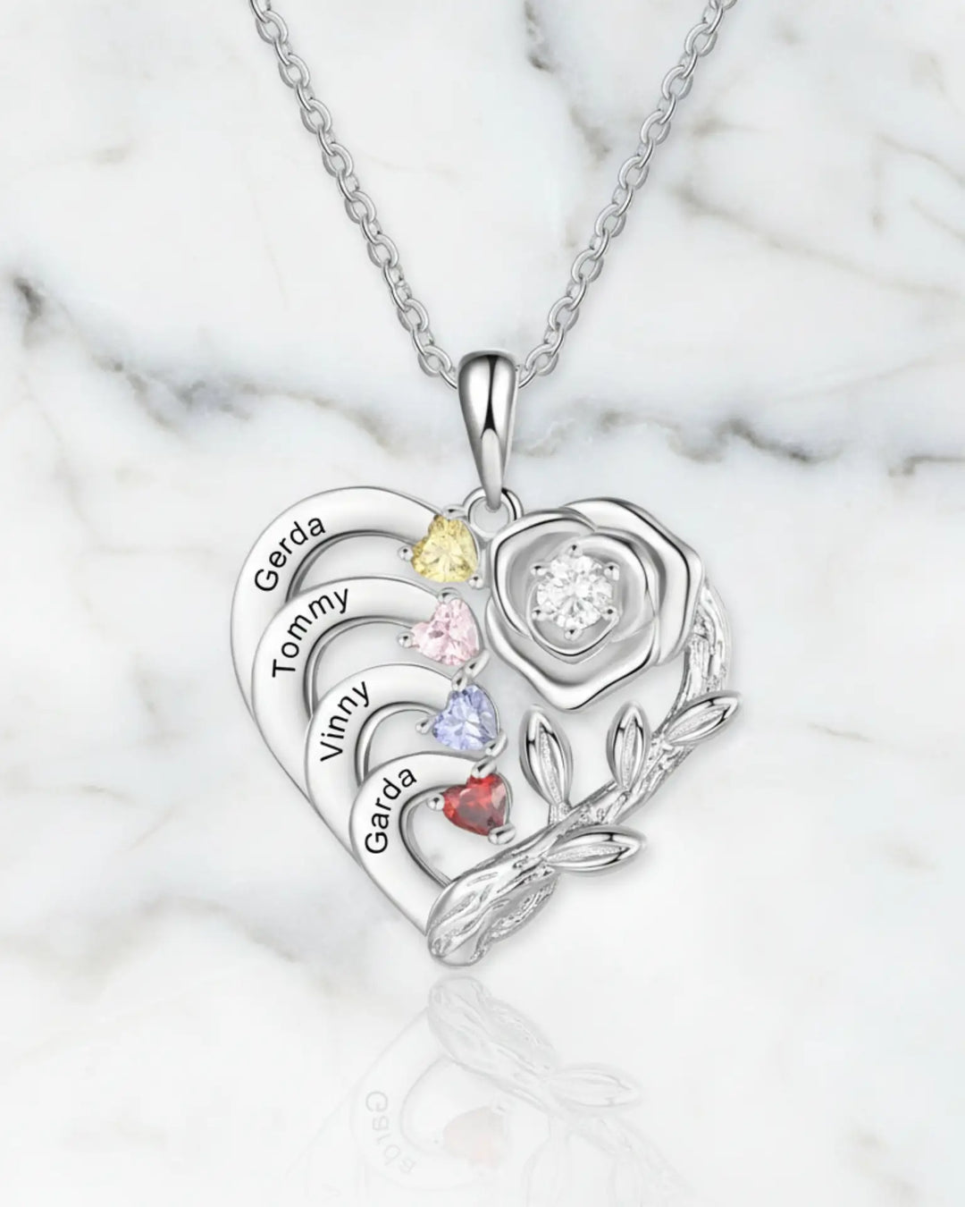Personalised Heart Necklace with Birthstones and Engraved Names for Mum and Nan IfShe UK