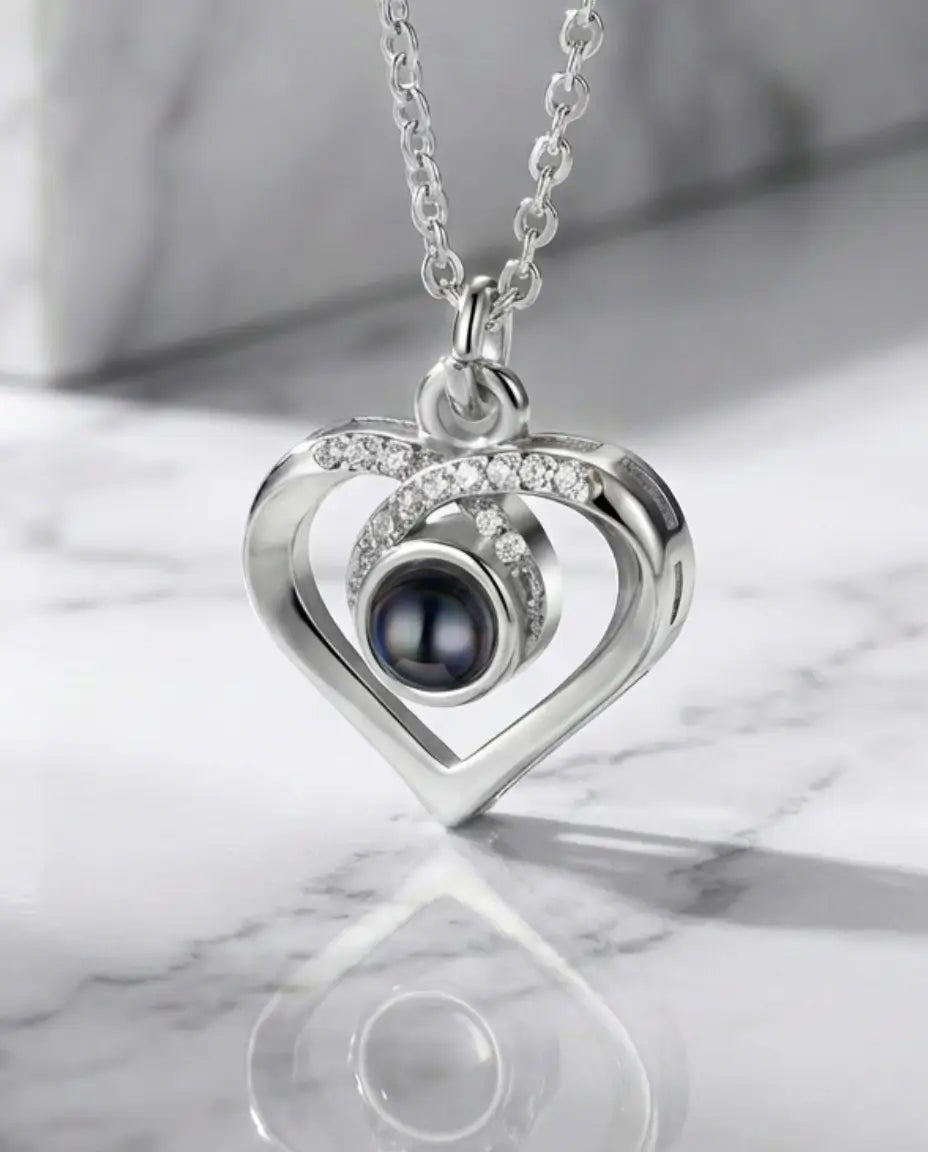 Personalised Heart Photo Projection Necklace - Infinity Loop Pendant IfShe UK