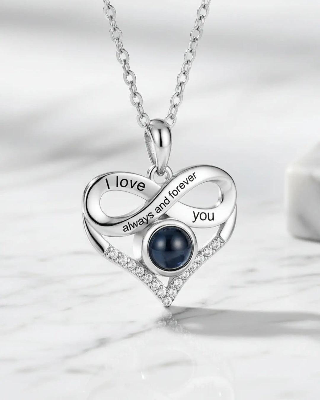 Personalised Infinity Heart Photo Projection & Engraving Necklace IfShe UK