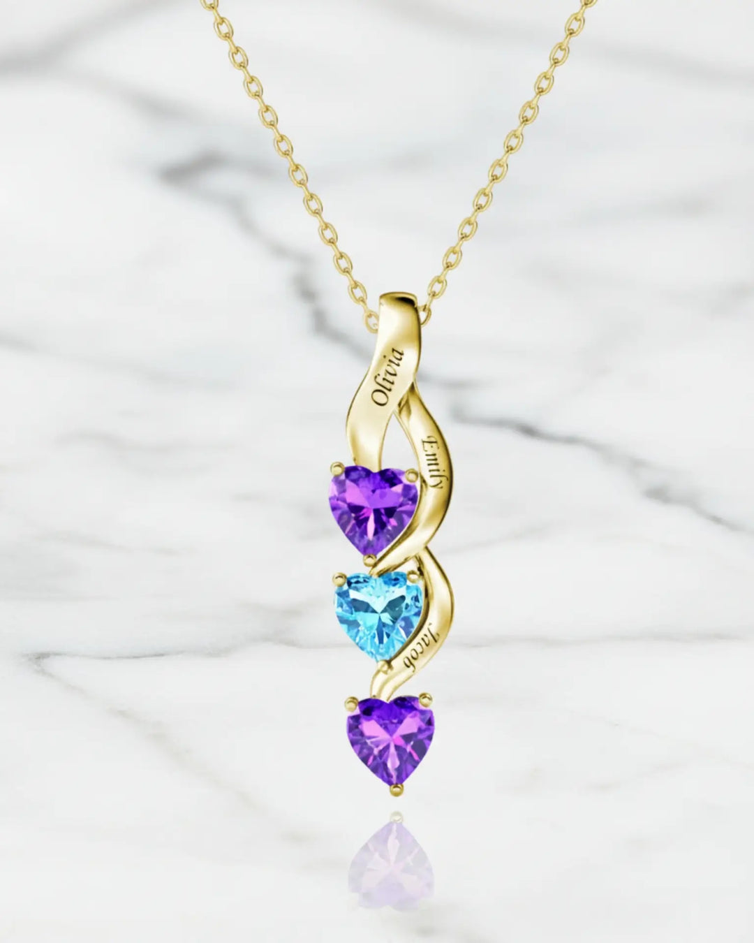 Personalised Intertwined Hearts Necklace for Mum - 3 Birthstones & Names IfShe UK