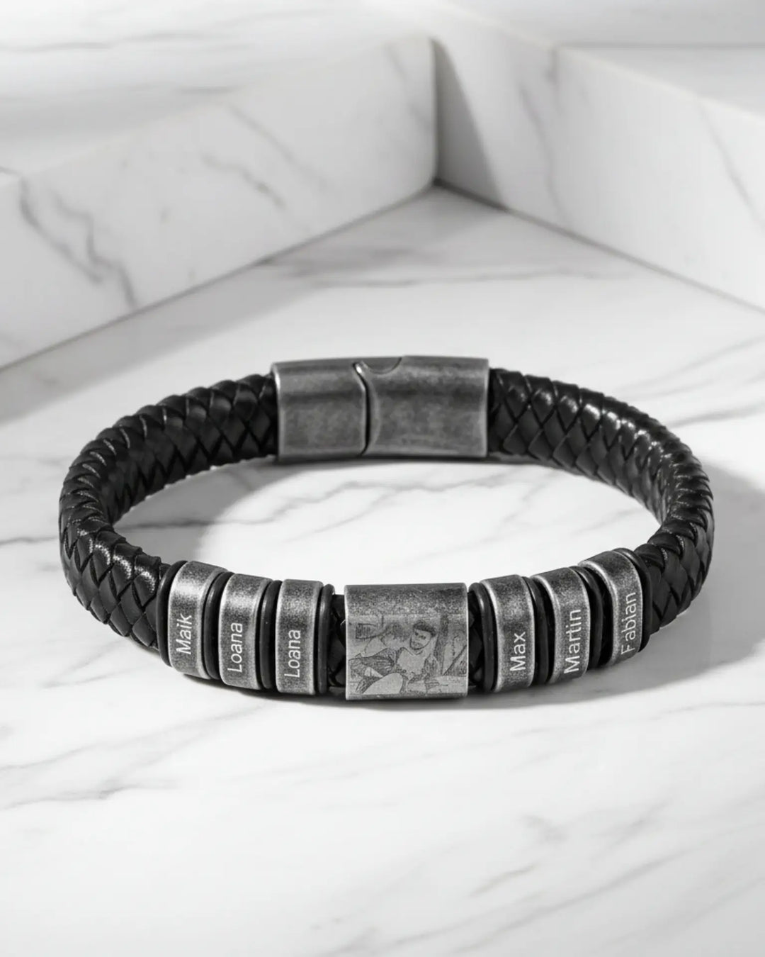 Personalised Multi-Name & Photo Engraved Leather Bracelet IfShe UK