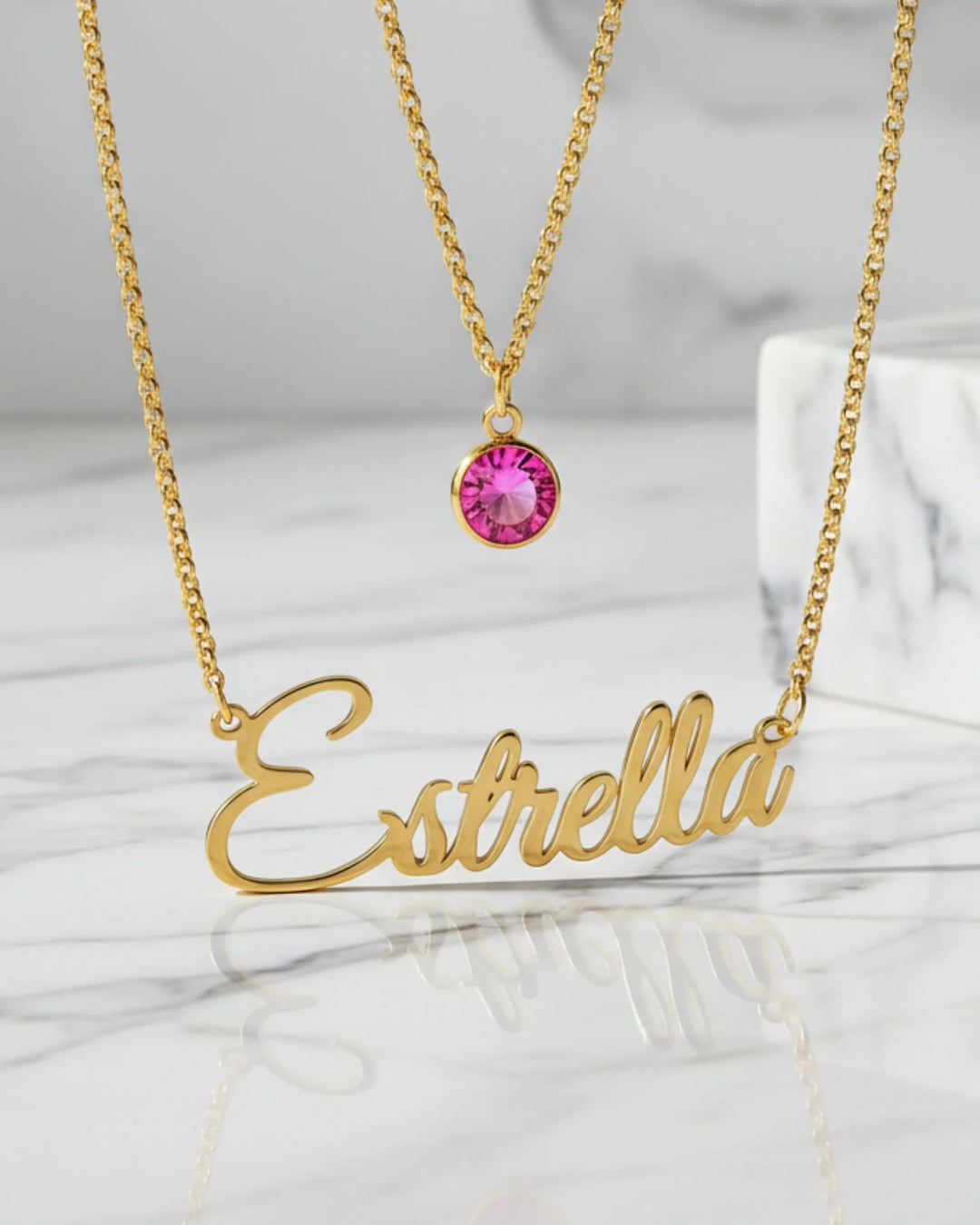 Personalised Name Necklace with Birthstone Layered Set in Sterling Silver IfShe UK