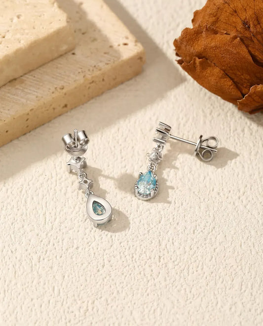Aqua Blue Moissanite Drop Earrings