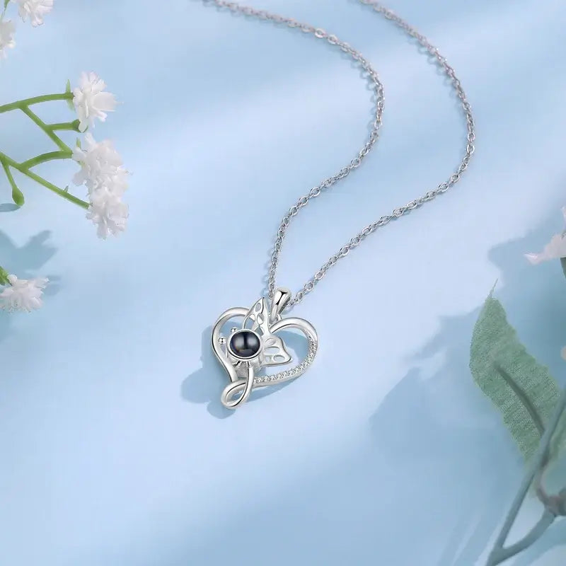 Projection Necklace with Picture Inside | Butterfly Heart Shaped Pendant Necklace
