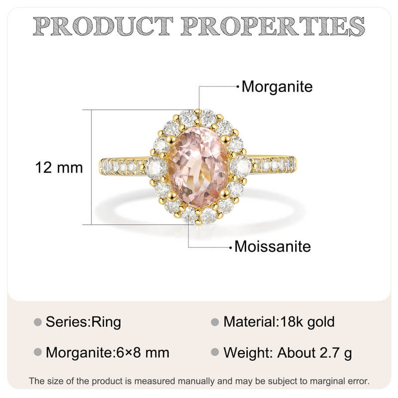 Oval Shaped Pink Morganite Engagement Ring with Moissanite 14/18k Yellow Gold