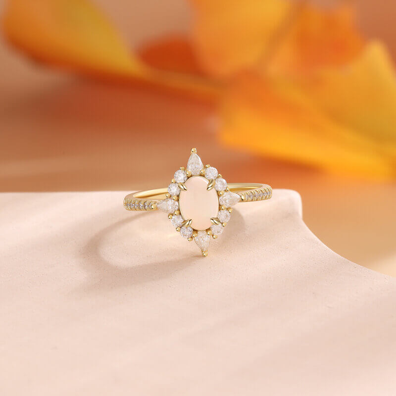 Oval Shaped Opal Engagement Ring with Moissanite 18k Gold