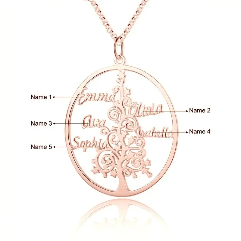Christmas Tree Personalised Name Necklace Silver/Gold/Rose Gold, Personalised Necklace with 3-6 Name, Name Jewellery