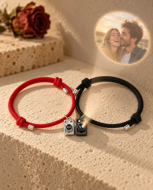 Photo Projection Couple Bracelets - projecting the hidden photo onto a wall