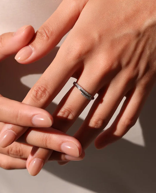 Crossover pave moissanite ring in 925 sterling silver