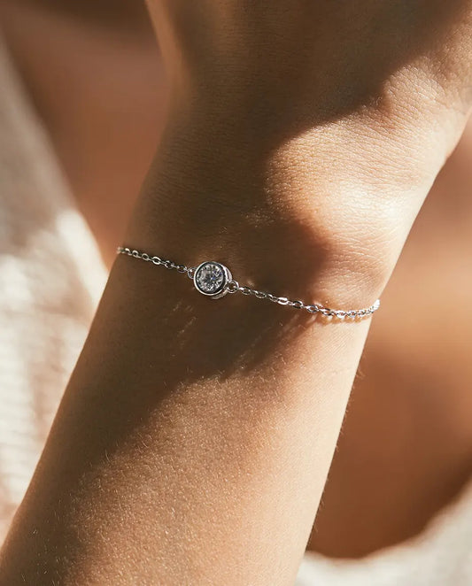 Dainty moissanite solitaire bracelet, 0.5ct D colour round stone, 925 sterling silver