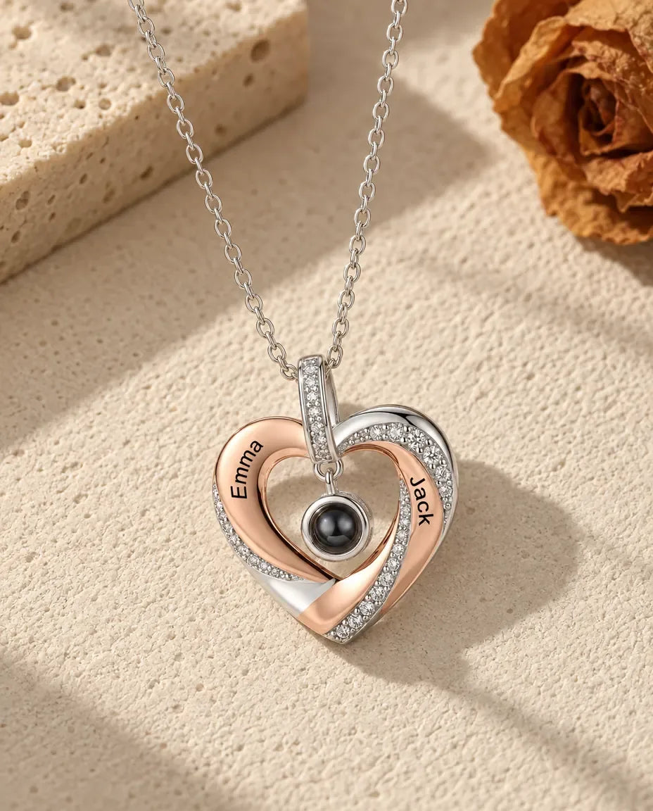 Heart Photo Projection Necklace - laid flat
