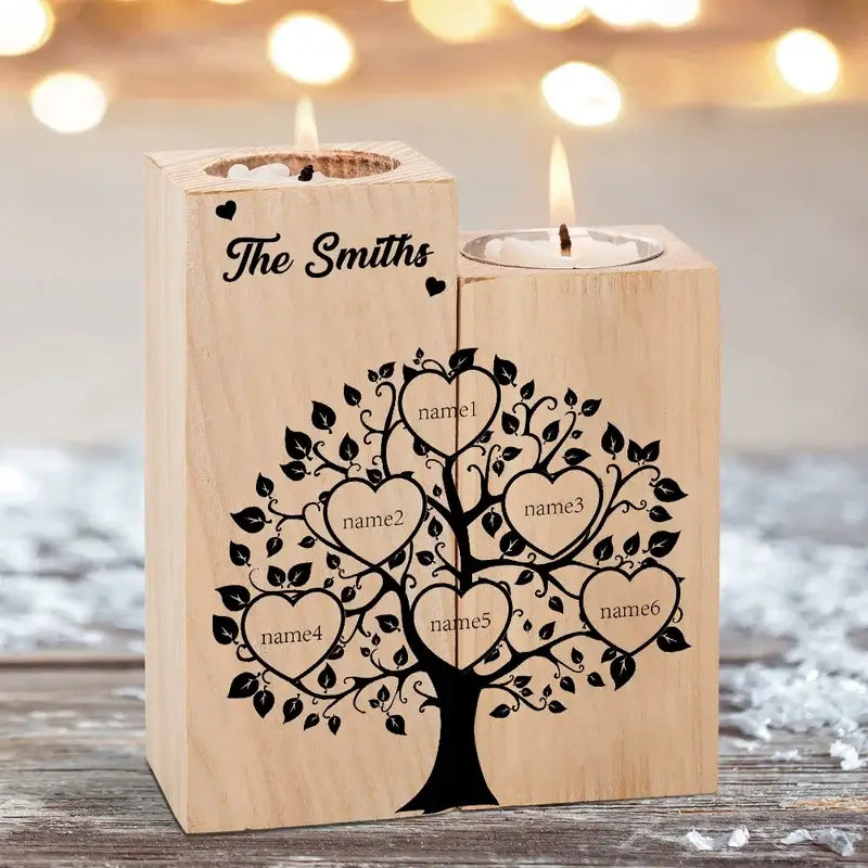 Personalised Candle Holder | Personalised Wooden Candle Holder | Family Tree Engraved Wooden Candle Holder | 3-6 Names
