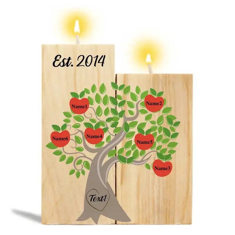 Personalised Candle Holder | Family Tree Personalised Engraved Names Candle Holder | Personalised Wooden Candle Holder 3-6 Names