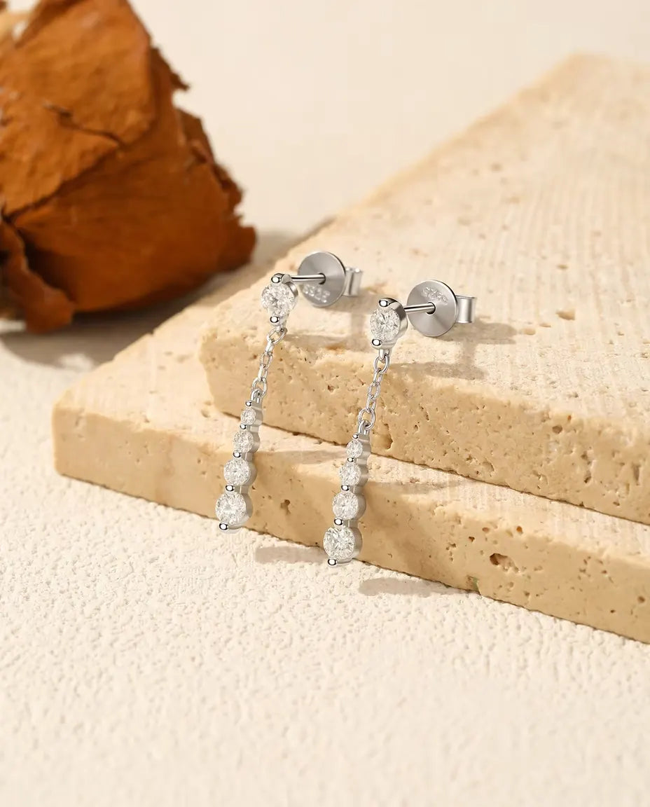 Graduated Moissanite Chain Drop Earrings