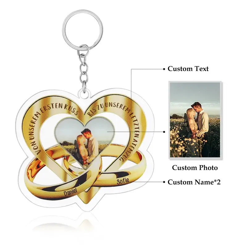 Heart Acrylic Personalised Photo Keyring with Names & Text