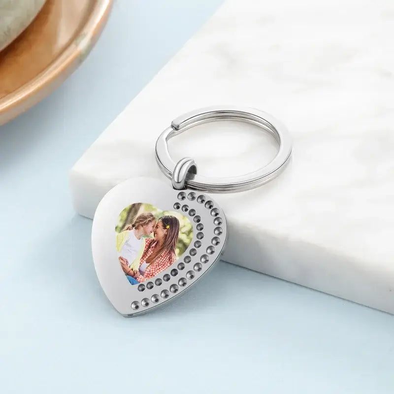Heart Charm Personalised Photo Keyring with Engraving