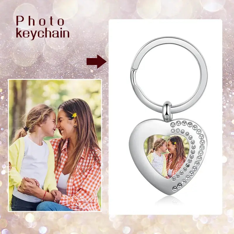 Heart Charm Personalised Photo Keyring with Engraving