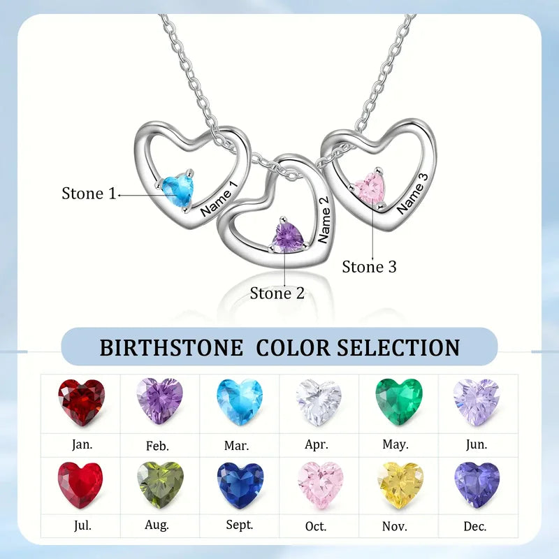 Heart Pendant Personalised Birthstone Necklace with Engraved Name
