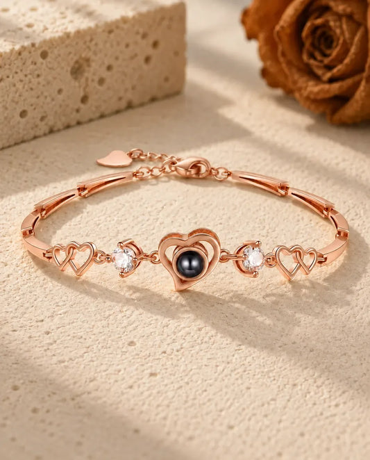 Heart Photo Projection Bracelet - in rose gold finish