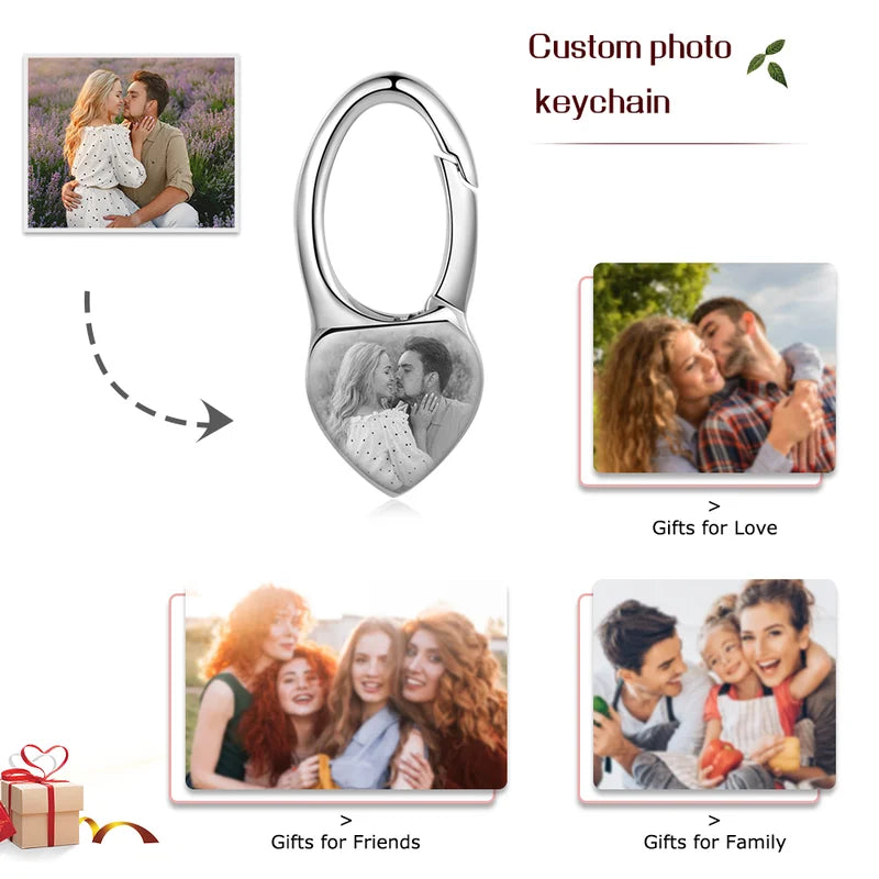 Heart Shaped Personalised Photo Keyring with Engraving