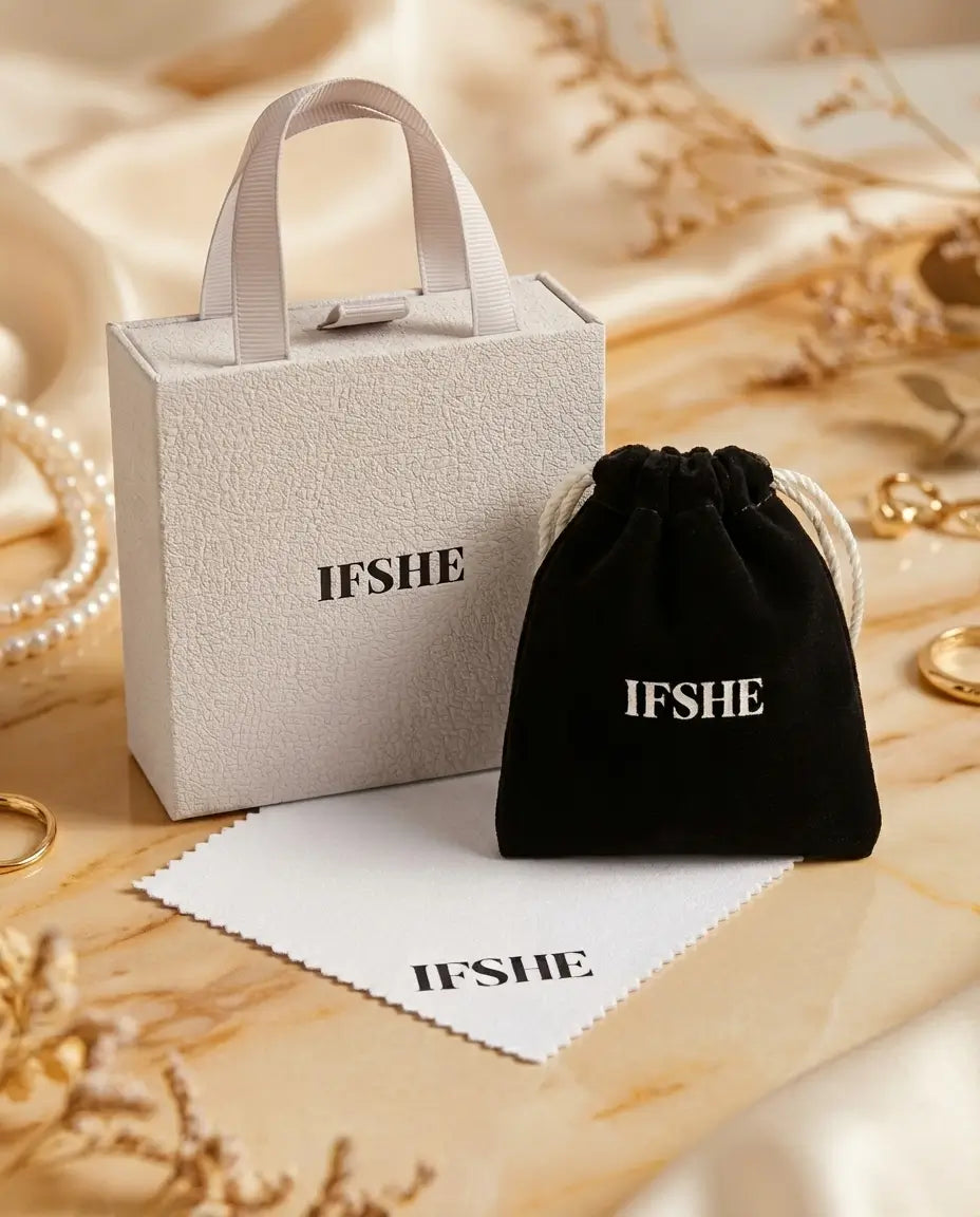 ifshe jewellery gift package set with branded box, velvet pouch and polishing cloth