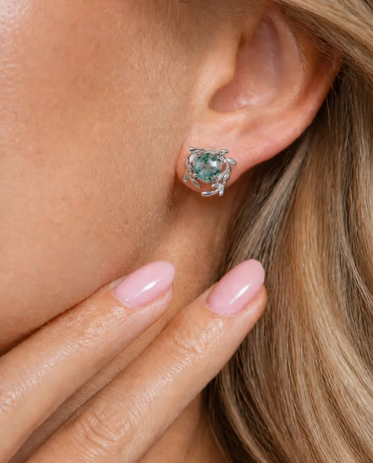 Moss Agate Stud Earrings