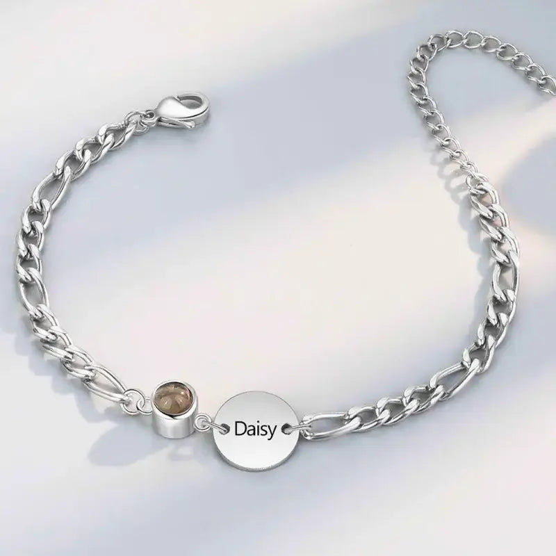 Initial and Name Disc Personalised Projection Photo Bracelet