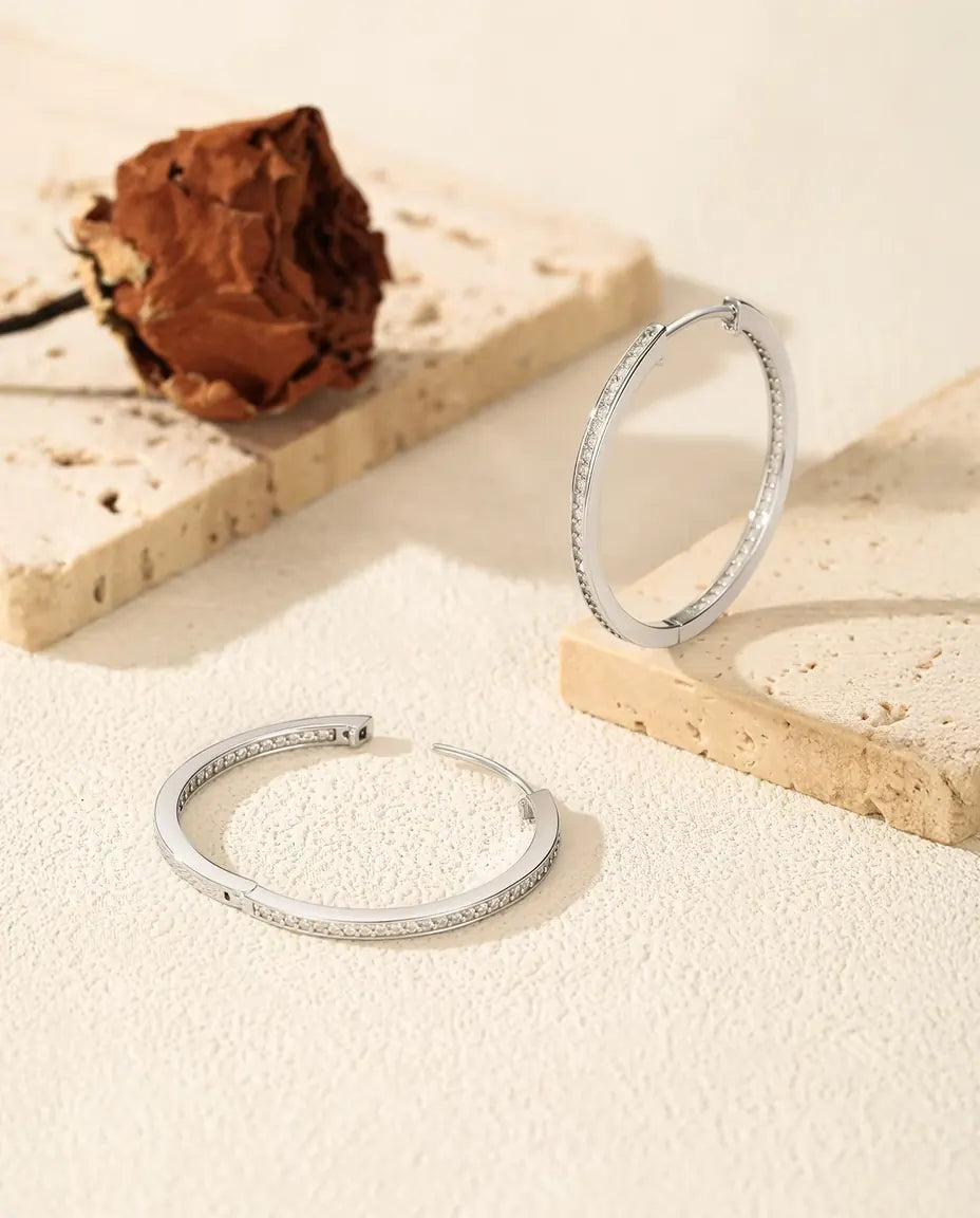 inside out moissanite pave hoop earrings 32 mm in 925 sterling silver
