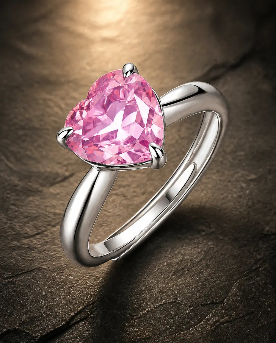 Lab pink sapphire padparadscha heart ring in 925 sterling silver