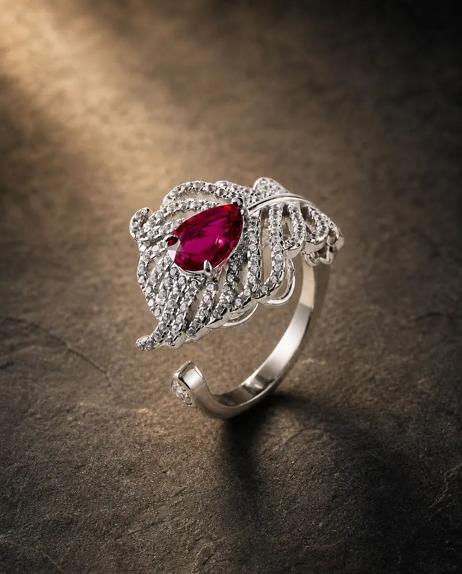 Lab ruby gemstone multi-angle ring in 925 sterling silver