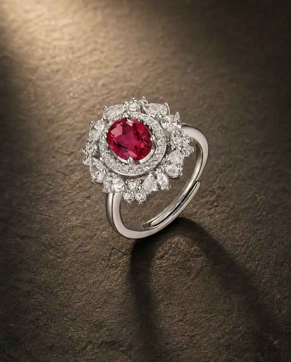 Lab ruby gemstone ring in 925 sterling silver