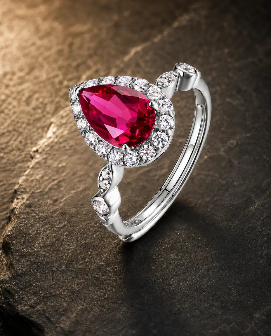 Lab ruby gemstone multi-angle ring in 925 sterling silver