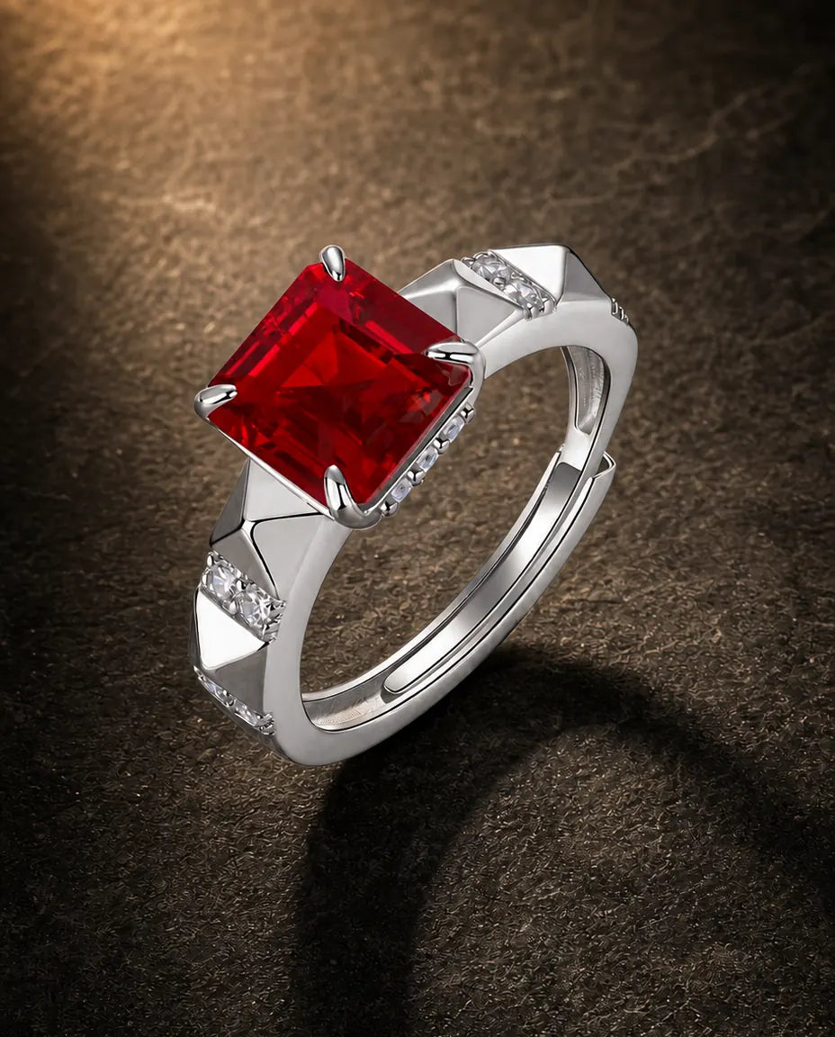 Lab ruby gemstone multi-angle ring in 925 sterling silver