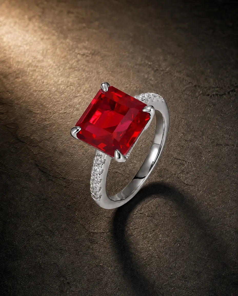 Lab ruby gemstone ring in 925 sterling silver