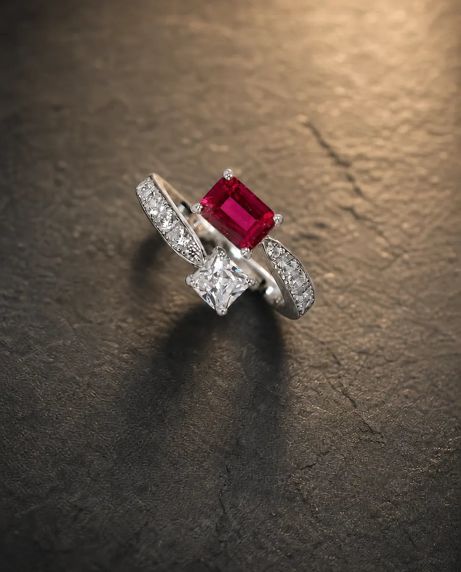 Lab ruby gemstone ring in 925 sterling silver