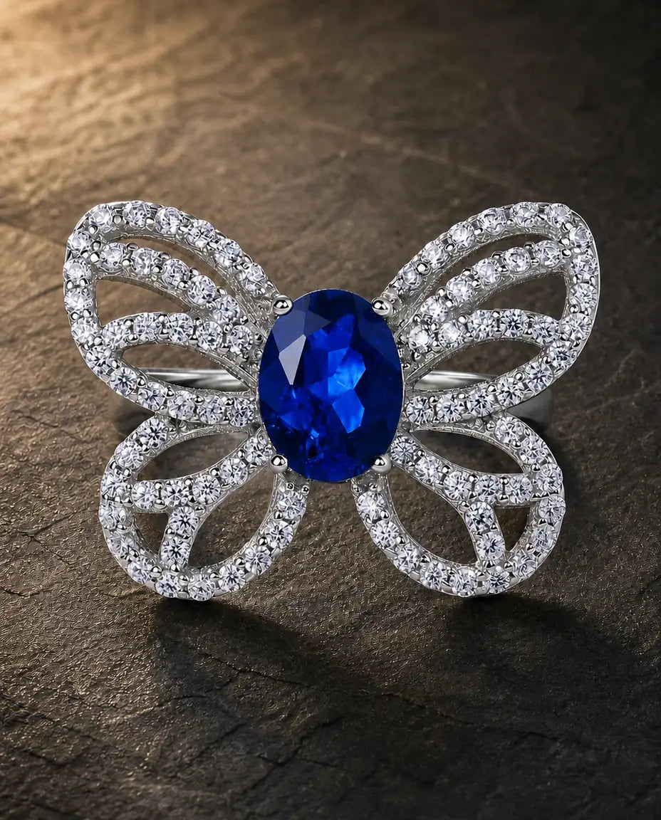 Lab sapphire gemstone ring in 925 sterling silver