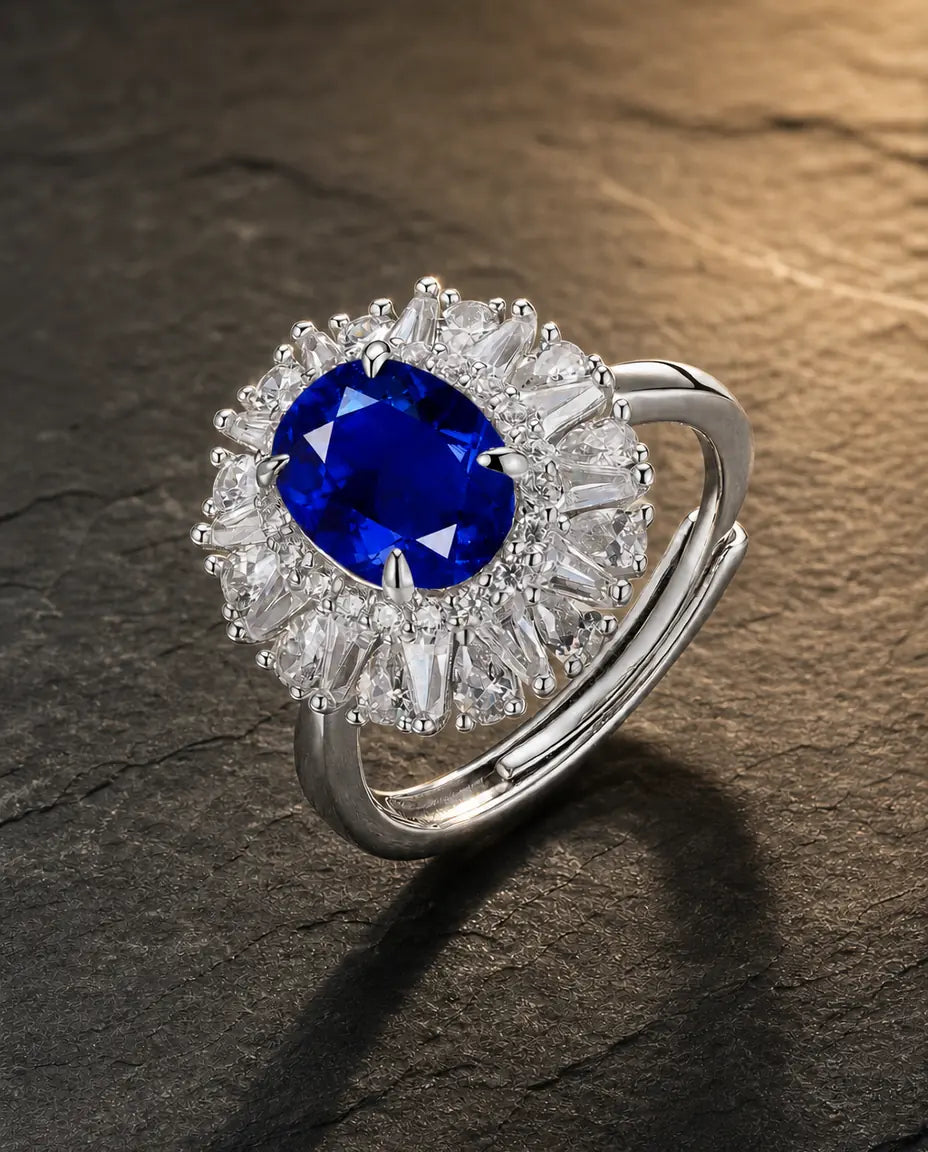 Lab sapphire gemstone ring in 925 sterling silver
