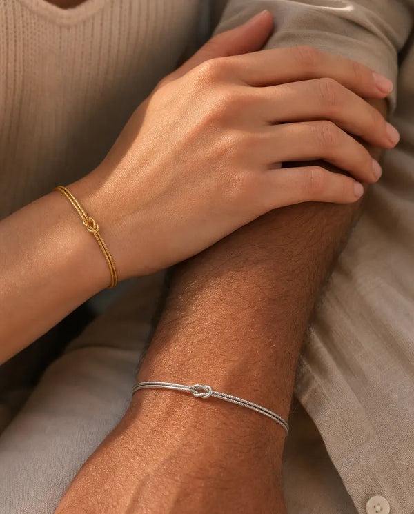 Love Knot Couple Bracelets Set of 2 – Matching Snake Chain for Couples & Friends, Waterproof Stainless Steel, His and Hers Gift, 5 Colours