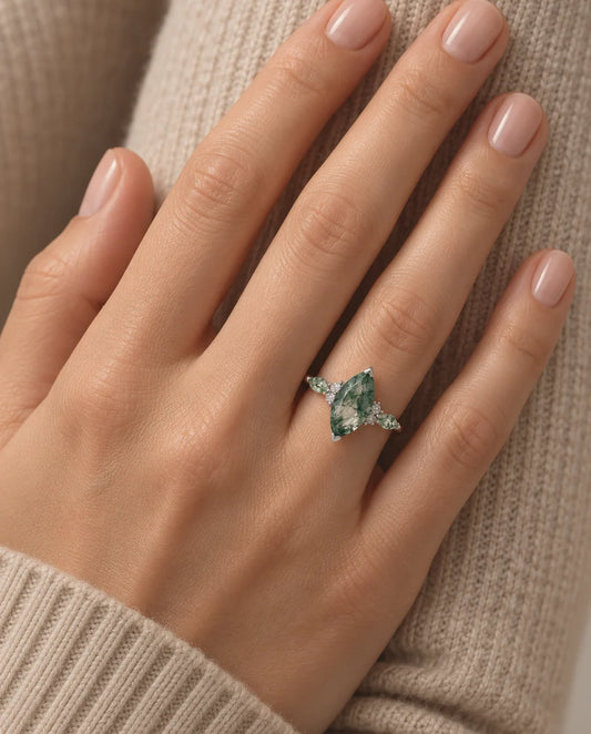 Moss Agate Ring - worn on the hand