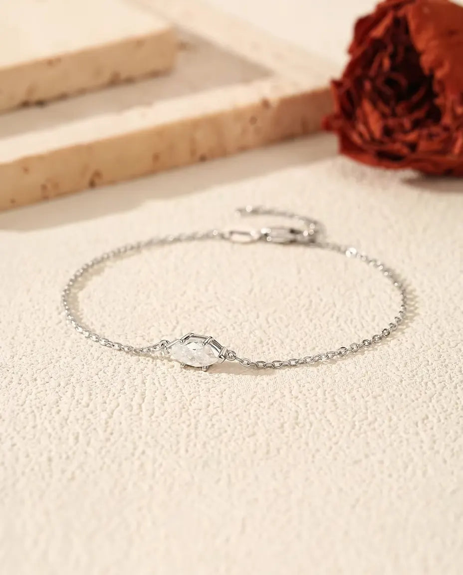 Marquise moissanite bracelet in 925 sterling silver on a dainty chain