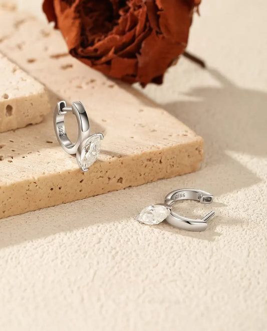 Marquise moissanite drop huggie earrings in 925 sterling silver